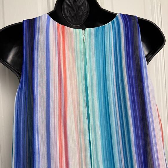 Colorful Striped Mini Dress Women 12 Flowy Sleeveless Summer Vacation Bright - Picture 5 of 10